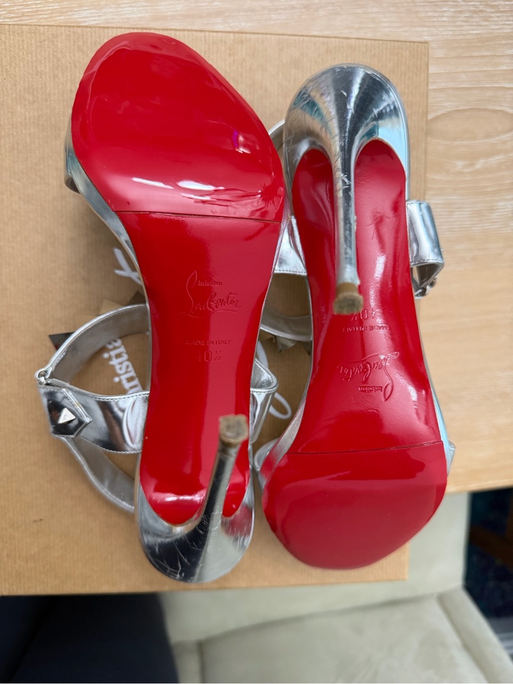 Authentic Christian Louboutin Miziggoo 120 Silver Spike Sandals Size 40.5 - Picture 8 of 8